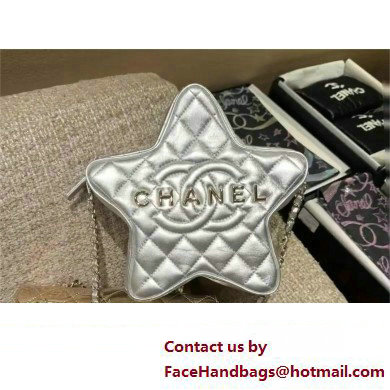 Chanel Lambskin  &  Gold-Tone Metal Star Handbag AS4579 silver 2023